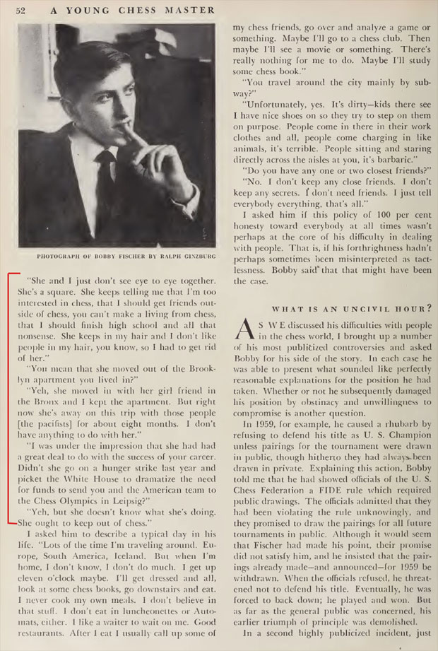 Bobby Fischer &ldquo;Portrait of a genius as a young chess master&rdquo;