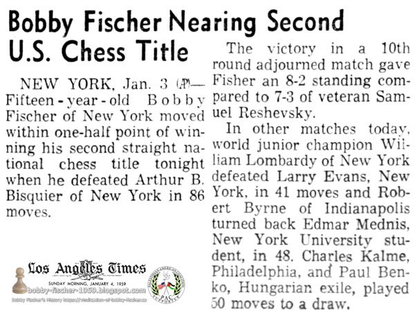 Bobby Fischer Nearing Second U.S. Chess Title