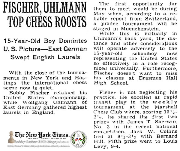 Fischer, Uhlmann Top Chess Roosts; 15-Year-Old Boy Dominates U.S. Picture — East German Swept English Laurels