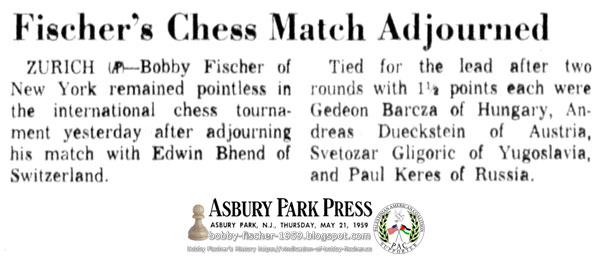Fischer's Chess Match Adjourned