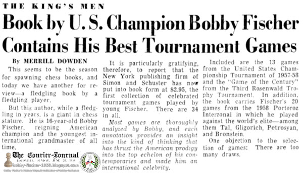 Book by U.S. Champion Bobby Fischer Contains His Best Tournament Games
