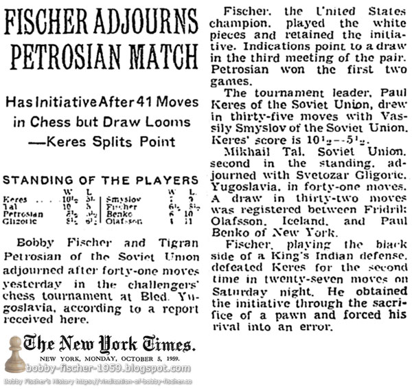 Fischer Adjourns Petrosian Match