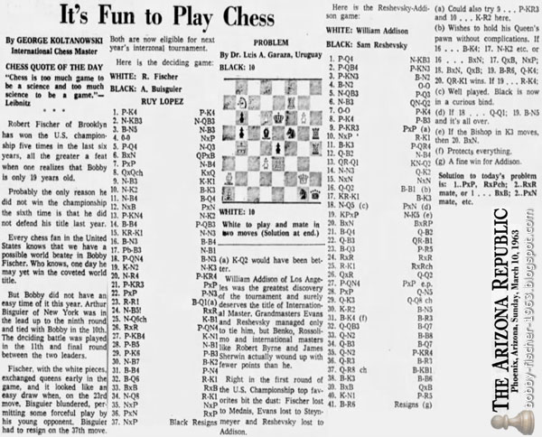 Bobby Fischer and Chess Tournaments in 1962-1963