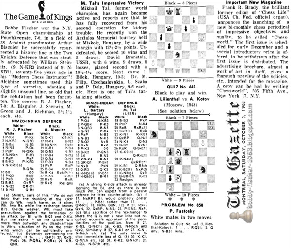 Bobby Fischer Wins the N.Y. State Open Championship at Poughkeepsie