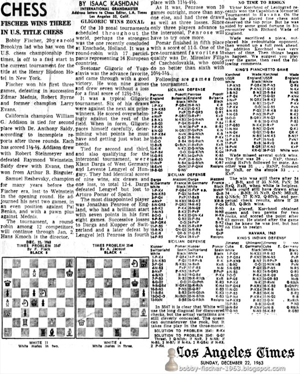 Fischer Wins Three In U.S. Title Chess