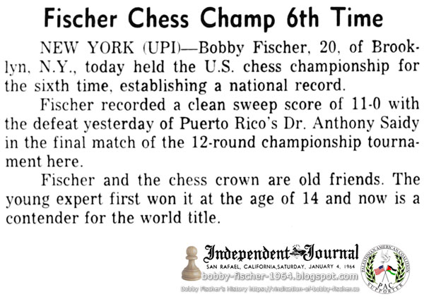 Fischer Chess Champ 6th Time