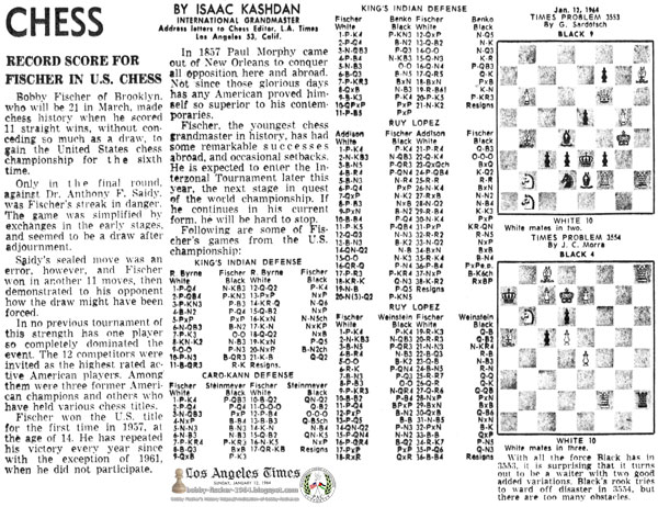 Record Score For Fischer In U.S. Chess