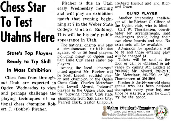 Chess Star To Test Utahns Here