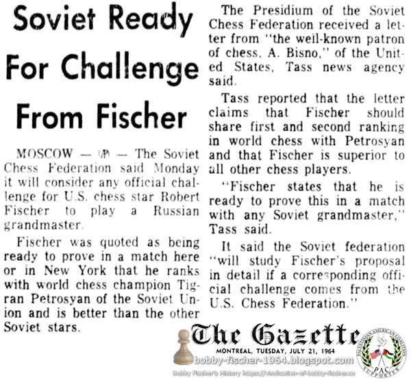 Soviet Ready For Challenge From Fischer