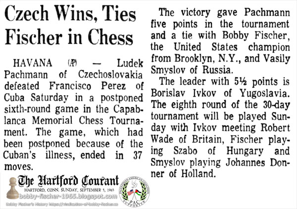 Czech Wins, Ties Fischer in Chess
