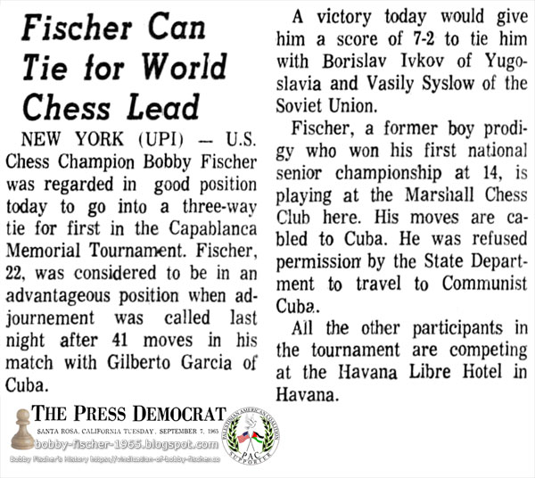 Fischer Can Tie For World Chess Lead