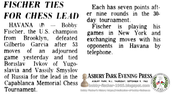Fischer Ties For Chess Lead