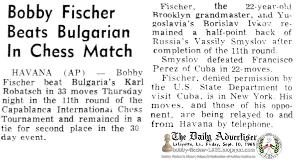 Bobby Fischer Beats Bulgarian In Chess Match