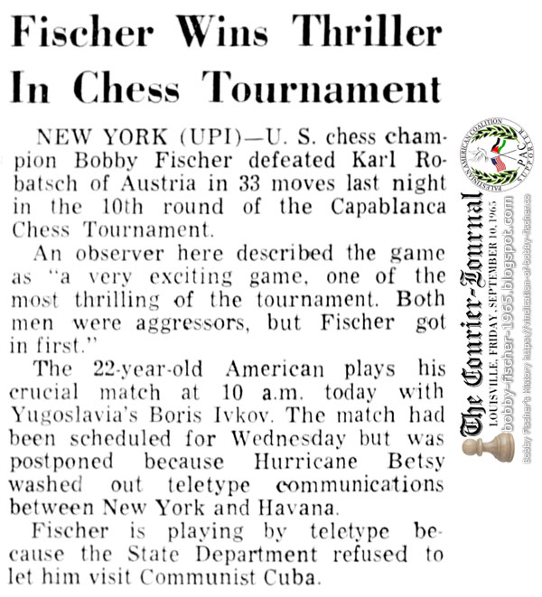 Fischer Wins Thriller In Chess Tournament