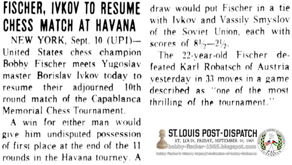 Fischer, Ivkov To Resume Chess Match At Havana