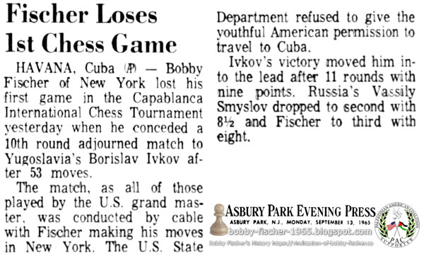 Fischer Loses 1st Chess Game