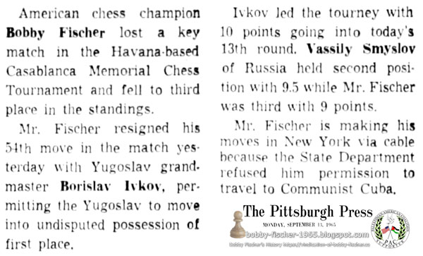 Bobby Fischer Loses Key Match