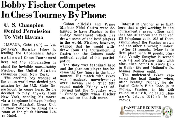 Bobby Fischer Competes In Chess Tourney By Phone