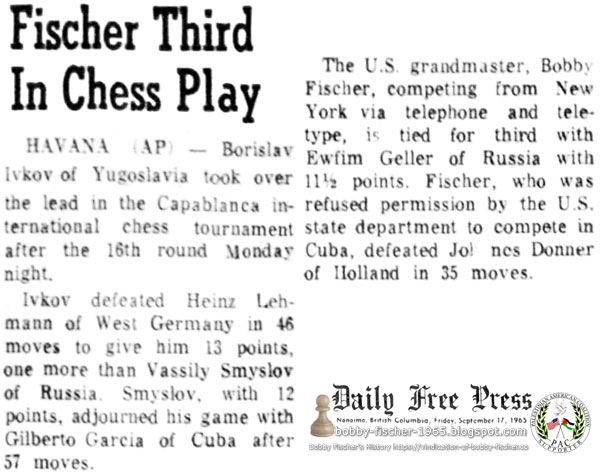 Fischer Third In Chess Play