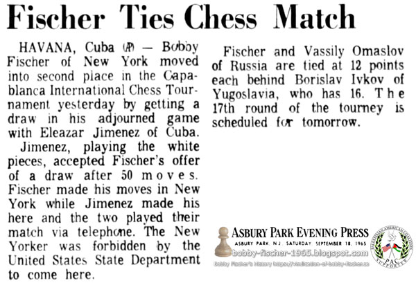 Fischer Ties Chess Match