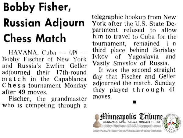 Bobby Fischer, Russian Adjourn Chess Match