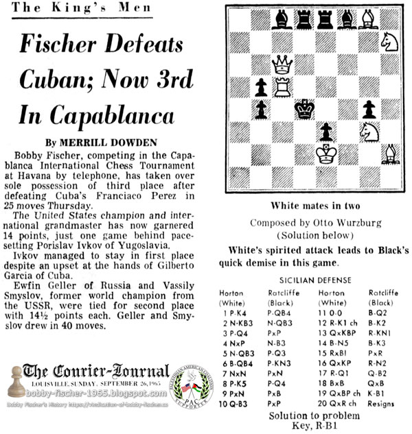 Fischer Defeats Cuban; Now 3rd In Capablanca