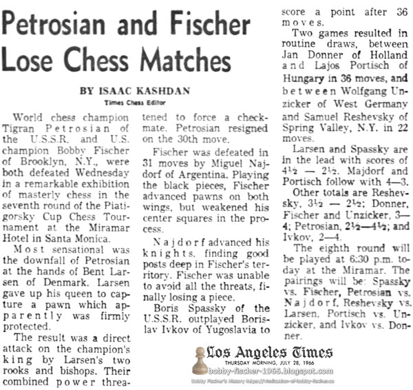 Petrosian and Fischer Lose Chess Matches