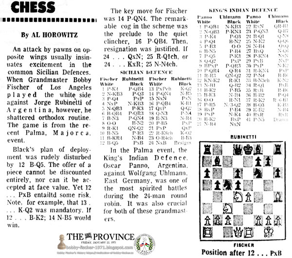 Bobby Fischer vs. Jorge Rubinetti, Palma Majorca