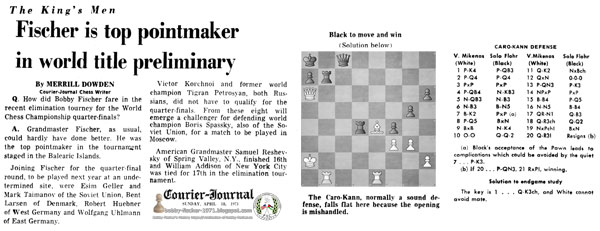 Fischer Is Top Point-maker in World Title Preliminary