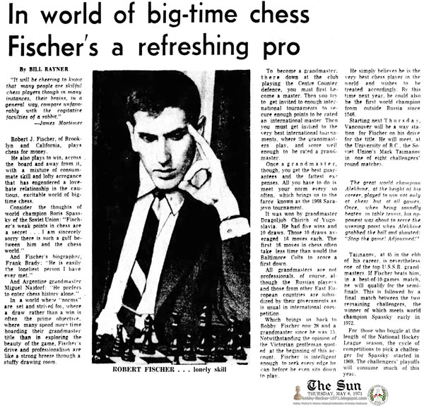 In World of Big-Time Chess Fischer's a Refreshing Pro by Bill Rayner