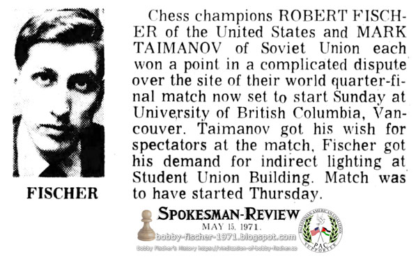 Chess champions Robert Fischer and Mark Taimanov Win Point