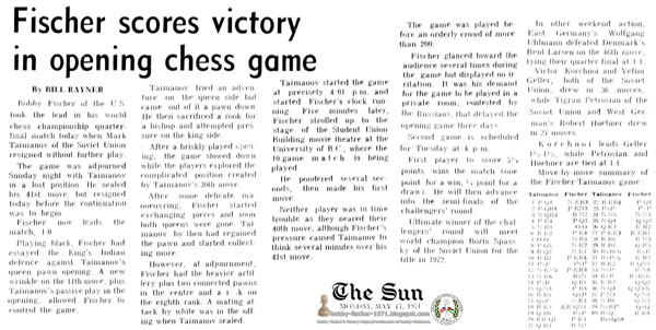 Fischer Scores Victory in Opening Chess Game