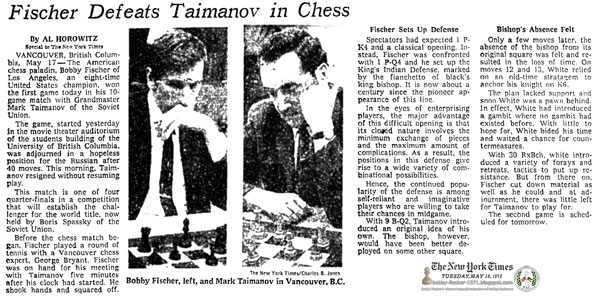 Fischer Defeats Taimanov in Chess