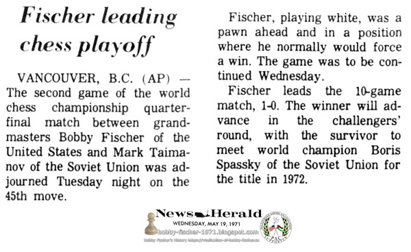Fischer Leading Chess Playoff