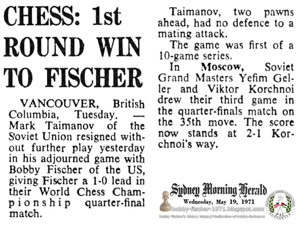 Chess: 1st Round Win To Fischer