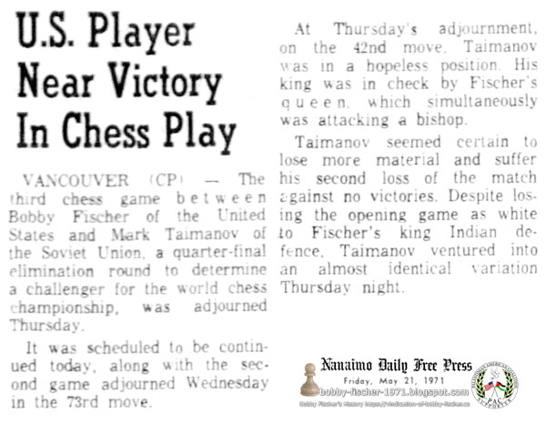 U.S. Player Near Victory In Chess Play