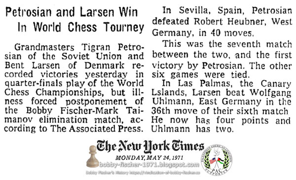 Petrosian and Larsen Win In World Chess Tourney