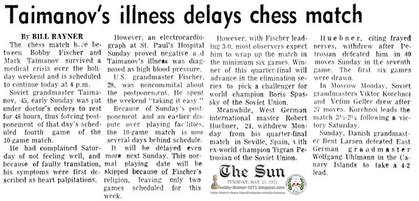 Taimanov's Illness Delays Chess Match