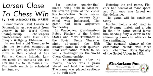 Larsen Close To Chess Win