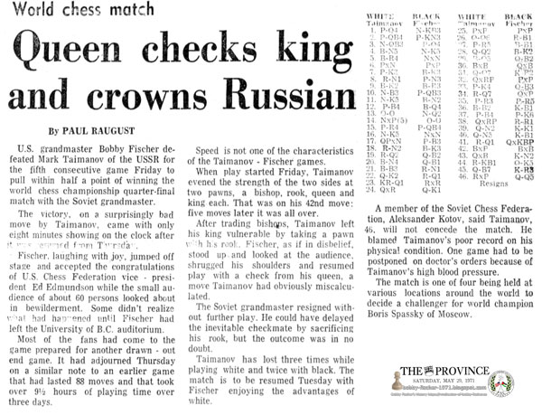 World Chess Match - Queen Checks King and Crowns Russian
