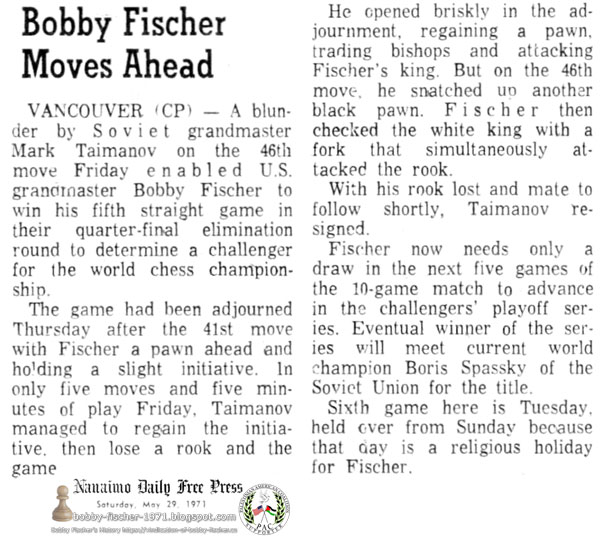 Bobby Fischer Moves Ahead