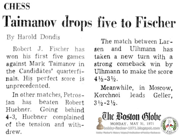 Taimanov Drops Five to Fischer