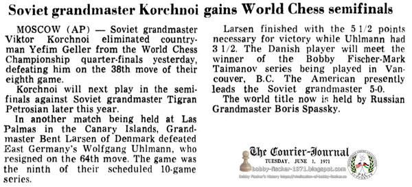 Soviet Grandmaster Korchnoi Gains World Chess Semifinals