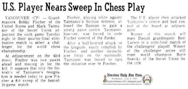 U.S. Player Nears Sweep In Chess Play