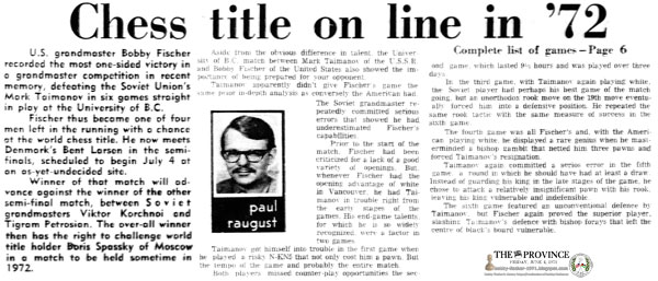 Chess Title on Line in '72
