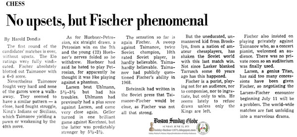 Chess - No Upsets, But Fischer Phenomenal