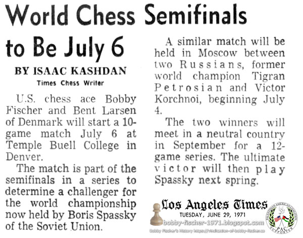 World Chess Semifinals to Be July 6