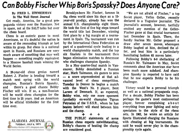 Can Bobby Fischer Whip Boris Spassky? Does Anyone Care?