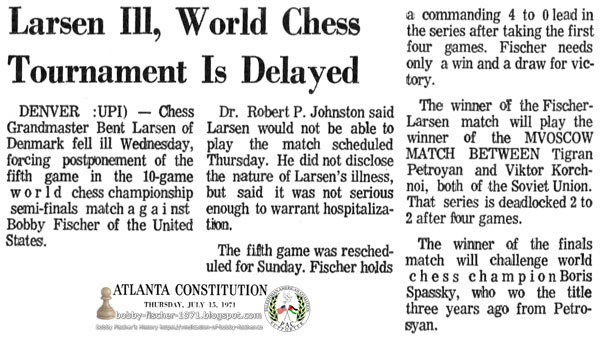 Larsen Ill, World Chess Tournament Is Delayed