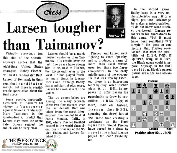 Larsen Tougher Than Taimanov?